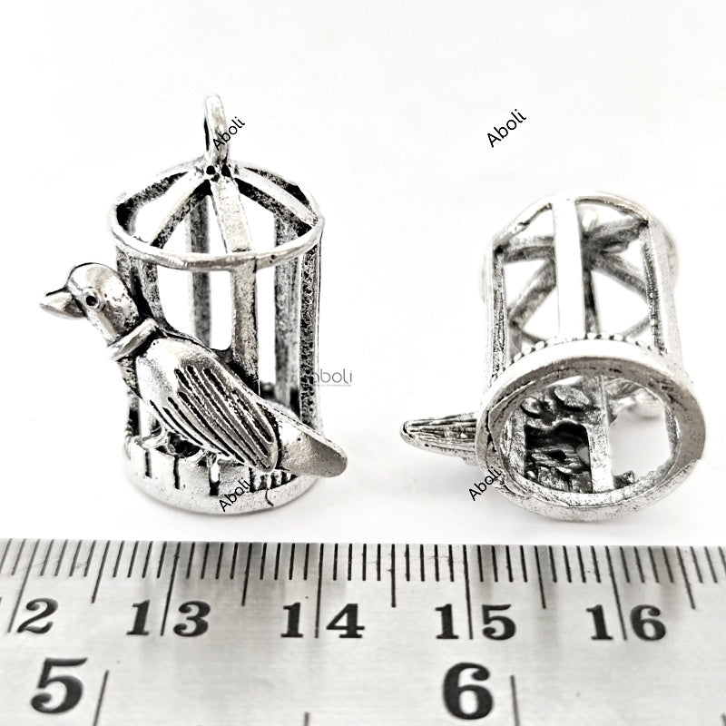 Parrot and cage Silver jhumka base Oxidised Silver Earring Components MJBS82