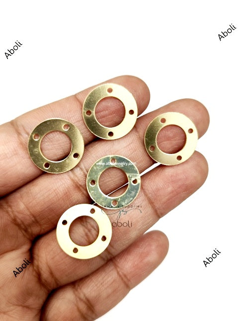 Golden disc connector with 4 holes Flat Metal donut connector Jewellery Component Glossy finish MACU18