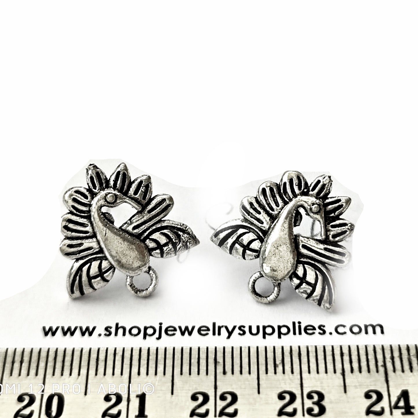 Peacock earring Silver stud earring components metal earrings findings ESS91