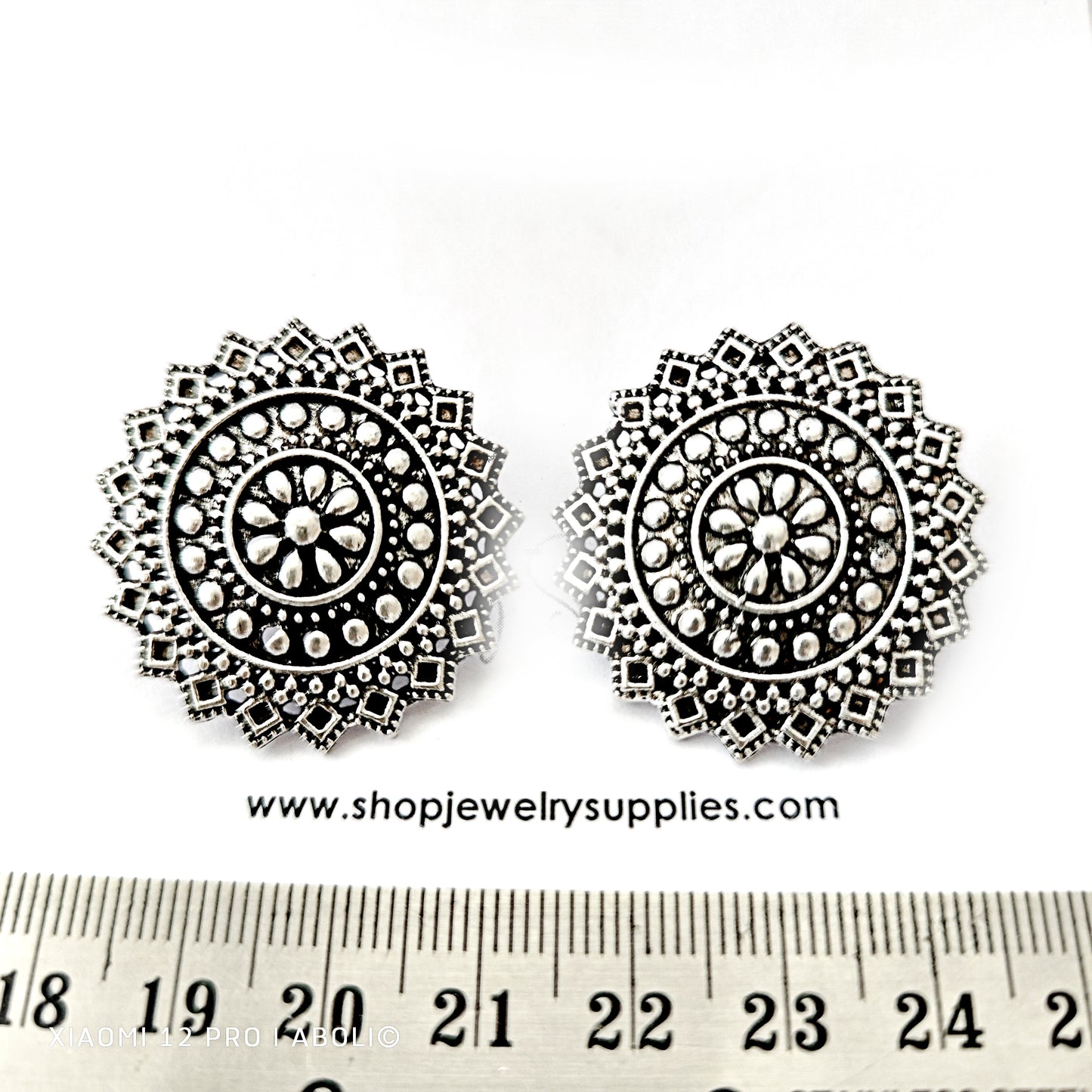 Silver mandala stud earring components metal earrings findings ESS101