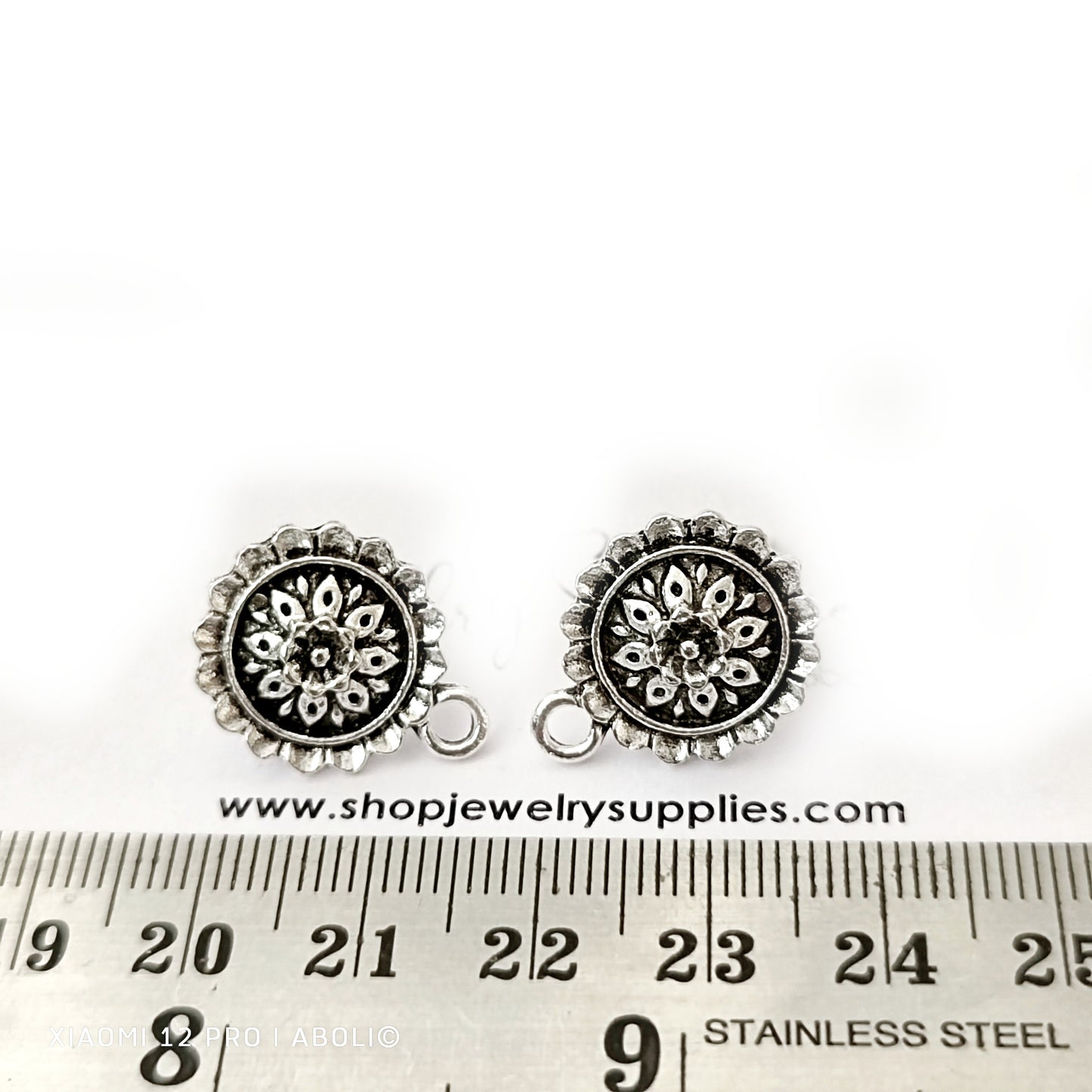 Silver flower stud earring components metal earrings findings ESS93