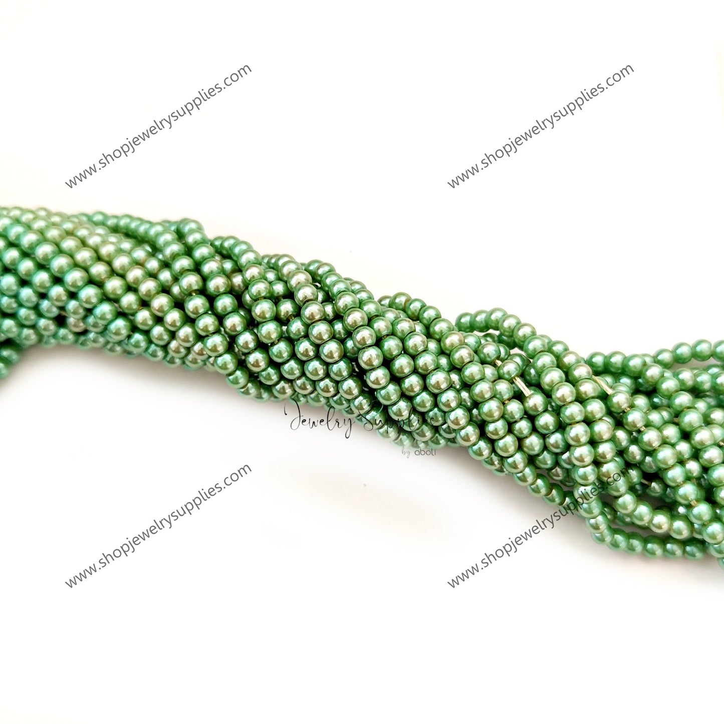 3 mm coloured glass pearl beads shades of green GPB3C02