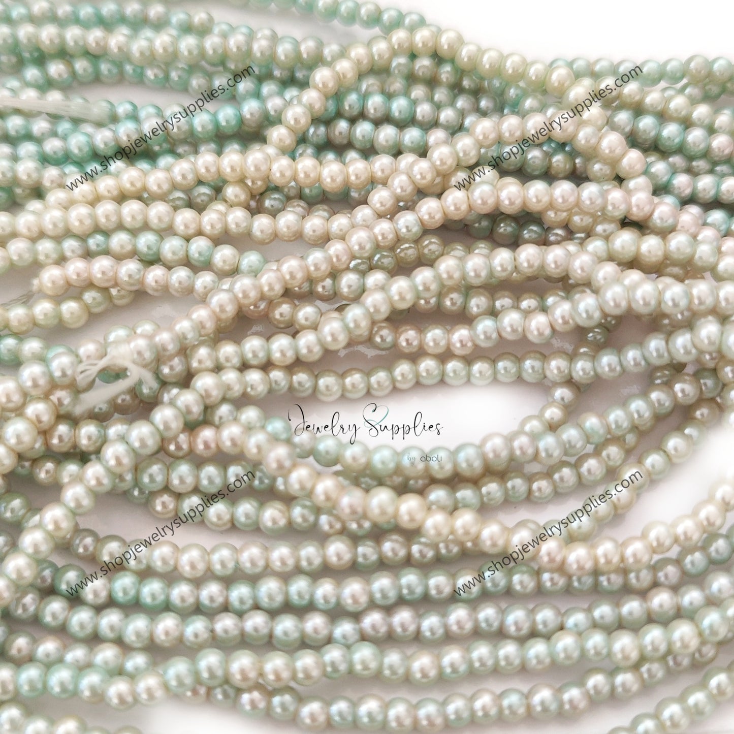 3 mm coloured glass pearl beads shades of fennel green GPB3C07