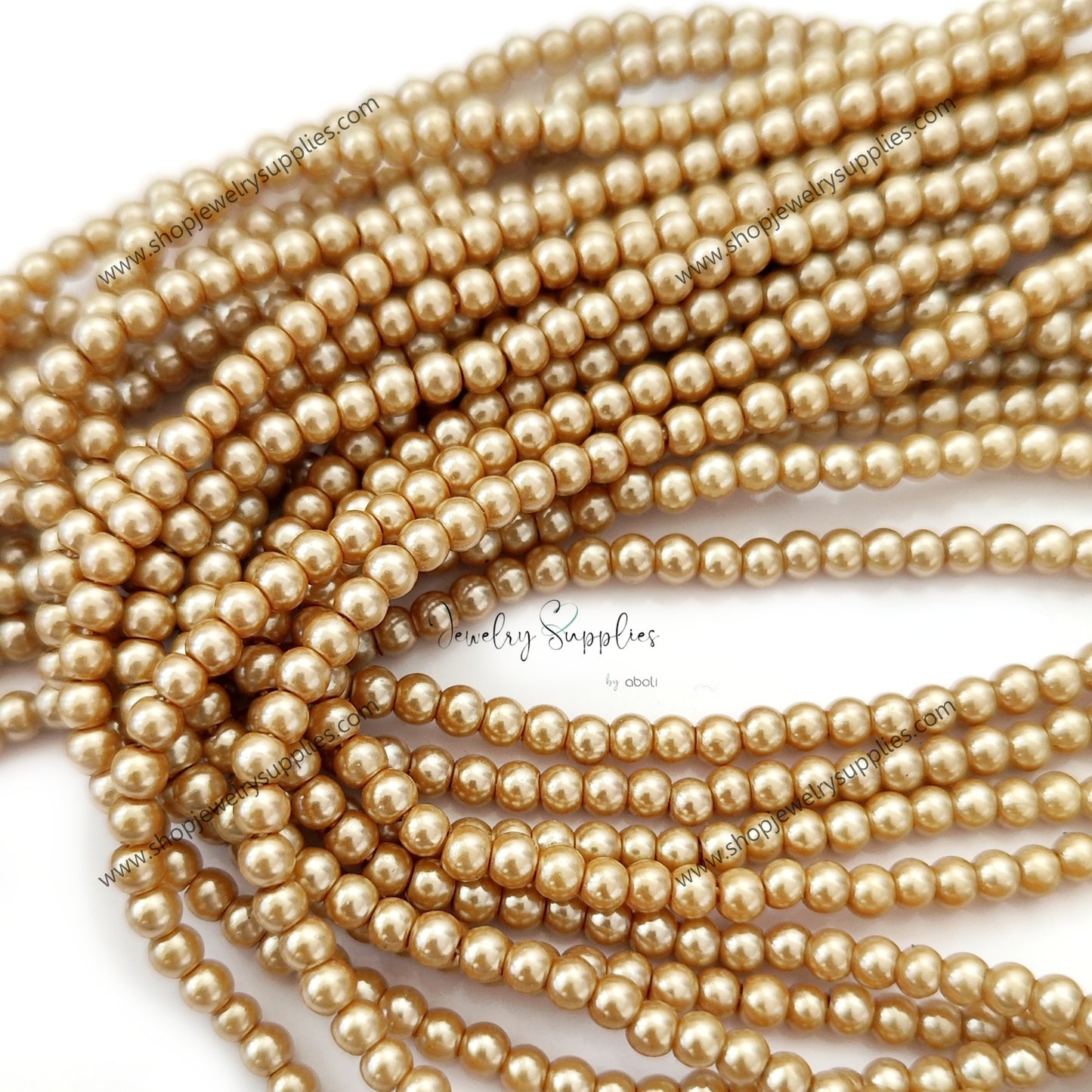 3 mm coloured glass pearl beads shades of antique gold GPB3C09