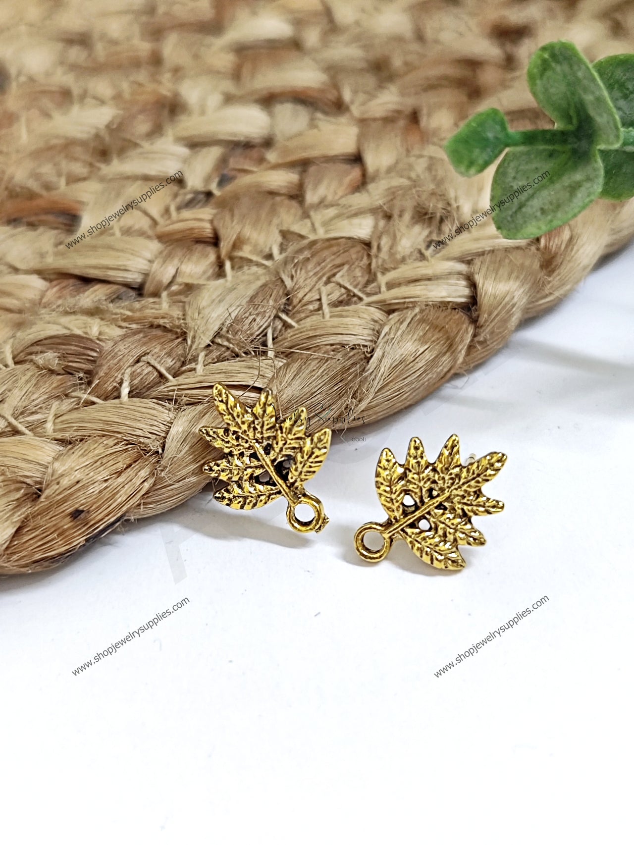 Golden leaf stud earrings components metal earrings findings ESG103