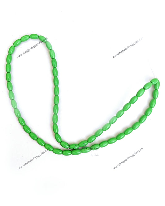 Green glass beads oval 8 x 4 mm OGB02 1 full strand