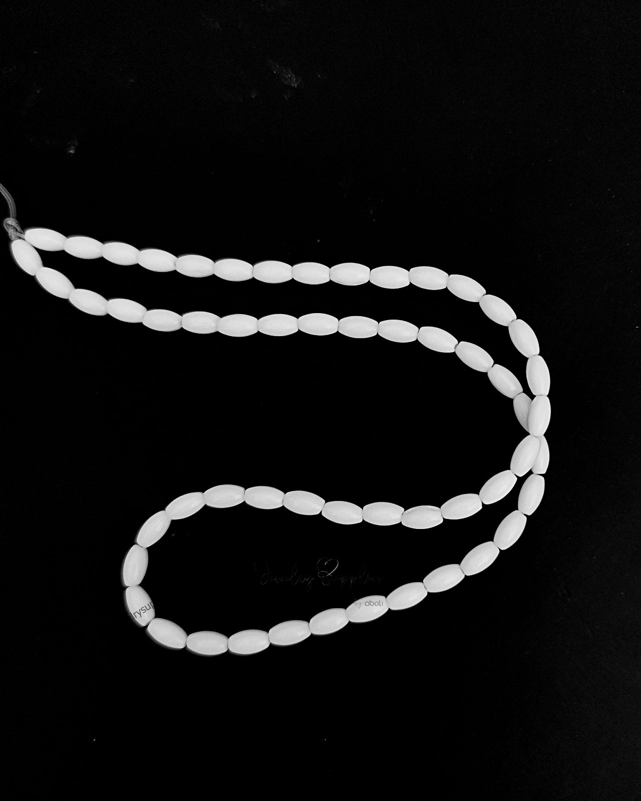 White glass beads oval 8 x 4 mm OGB06 1 full strand