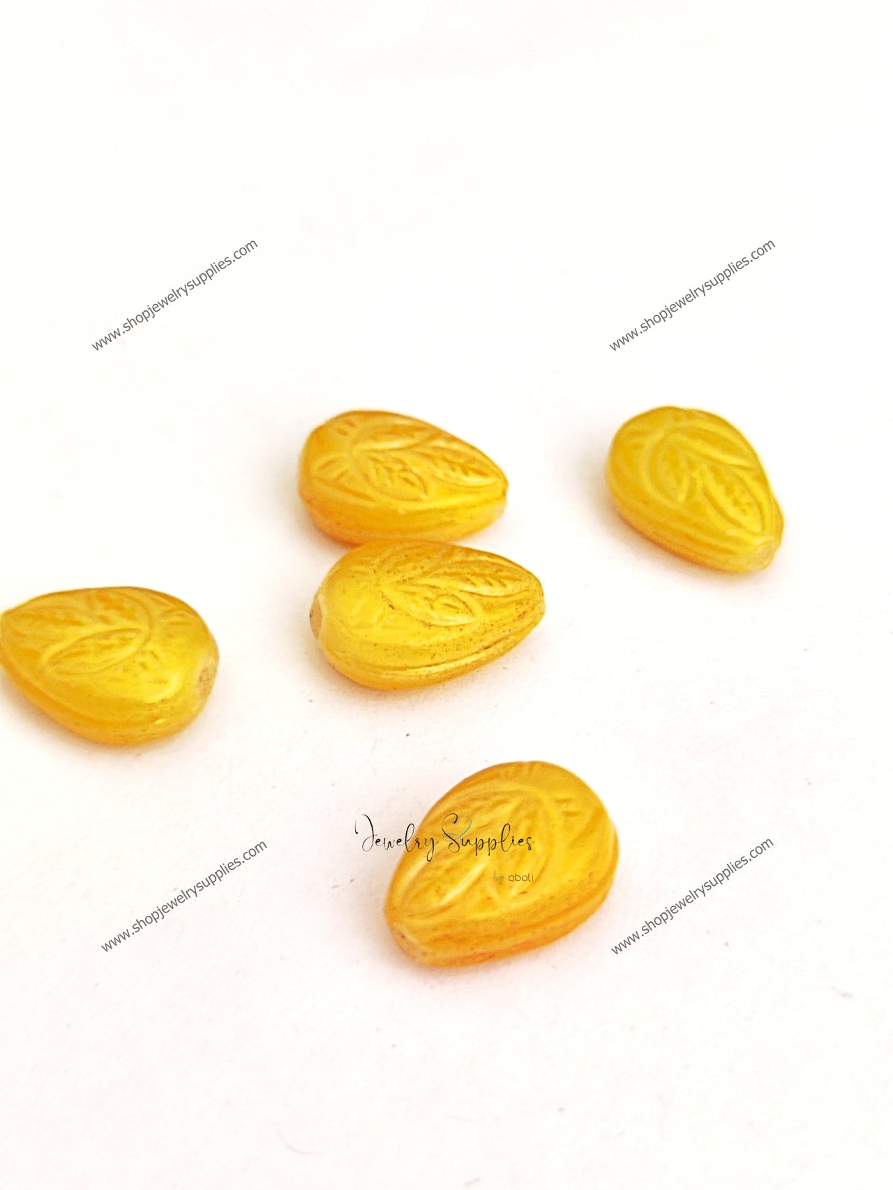 Carved drop beads synthetic glass beads 15 x 11 x 6 mm GBD210 10 beads