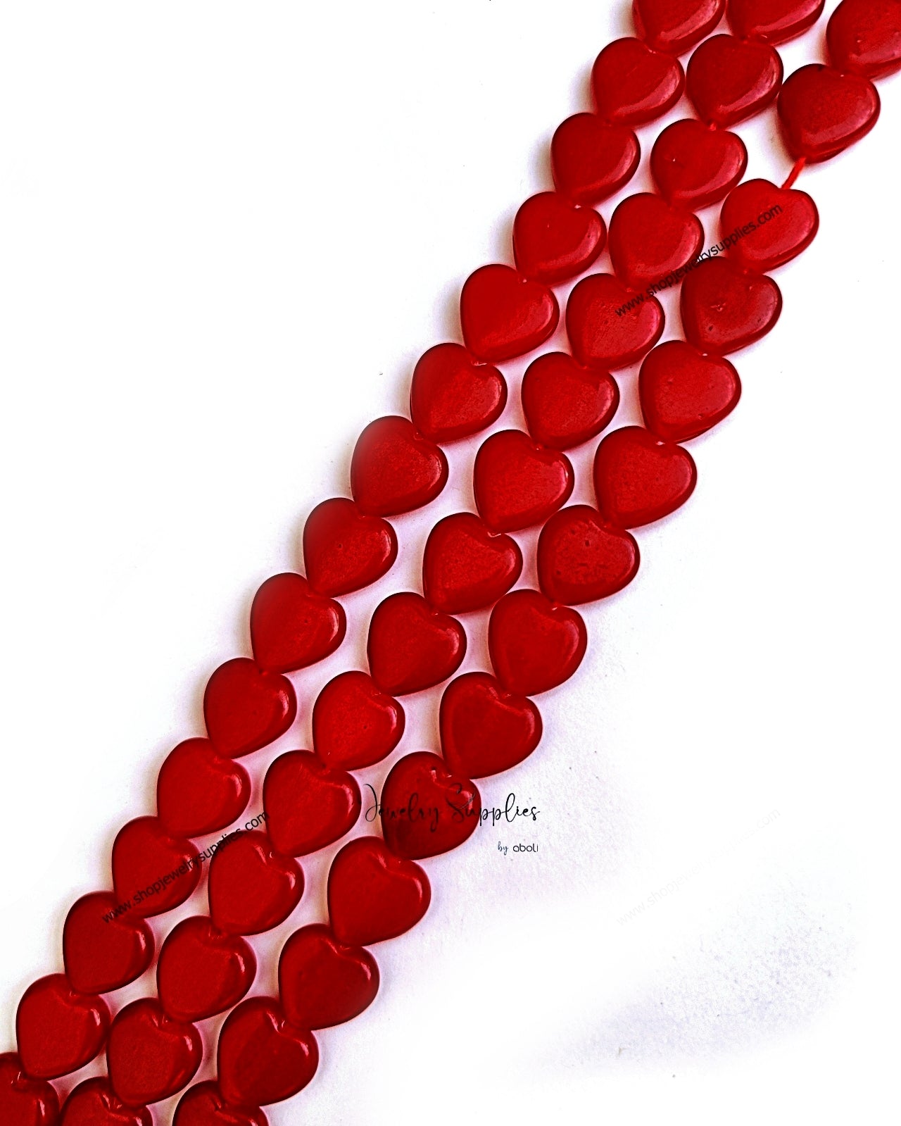 Red heart glass beads Flat glass beads 14 x 14 x 4 mm GBHR14 10 beads