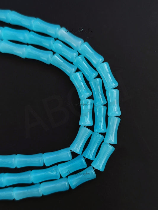 Light blue bamboo glass beads glass tube beads X 6 mm GBBT7 Full strand