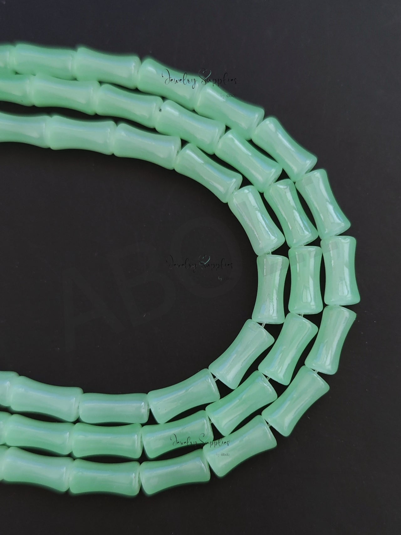 Green bamboo glass beads glass tube beads X 6 mm GBBT8 Full strand