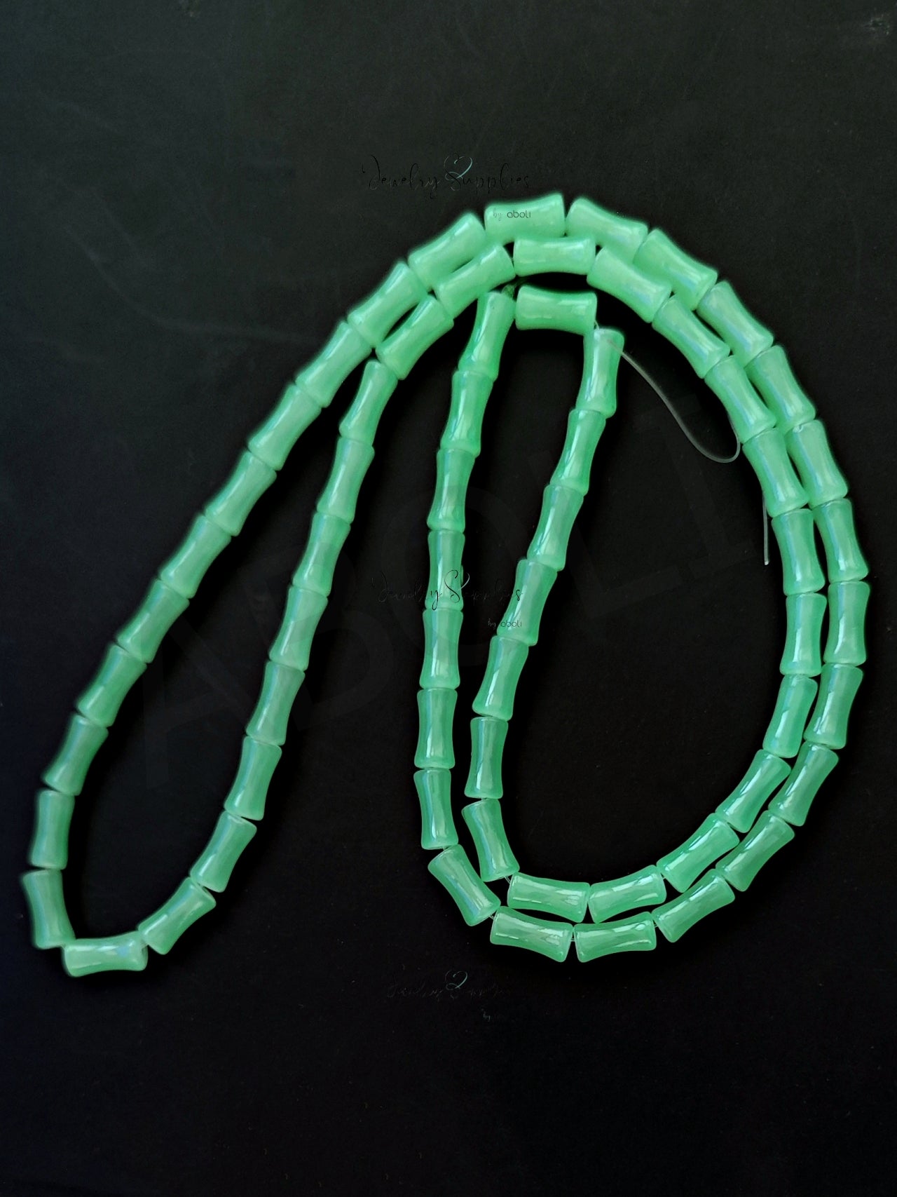 Green bamboo glass beads glass tube beads X 6 mm GBBT8 Full strand