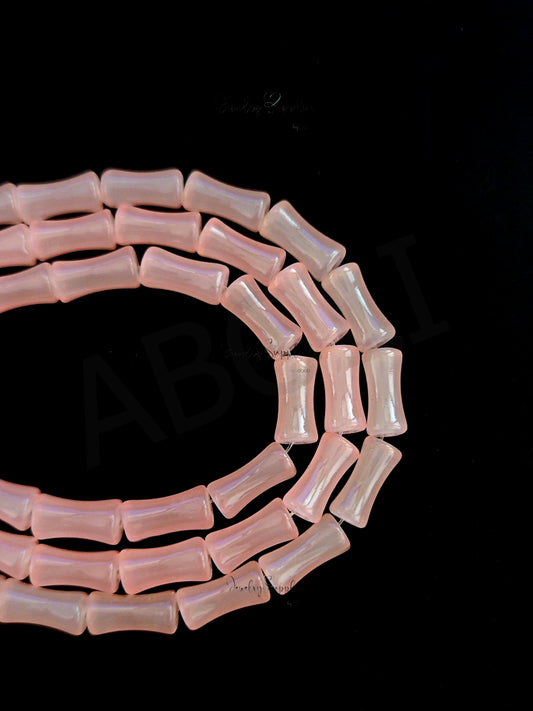 Pink bamboo glass beads glass tube beads X 6 mm GBBT9 Full strand