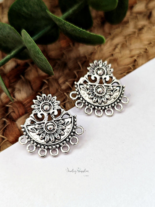 Silver half circle flowers stud earring components earrings findings ESS200