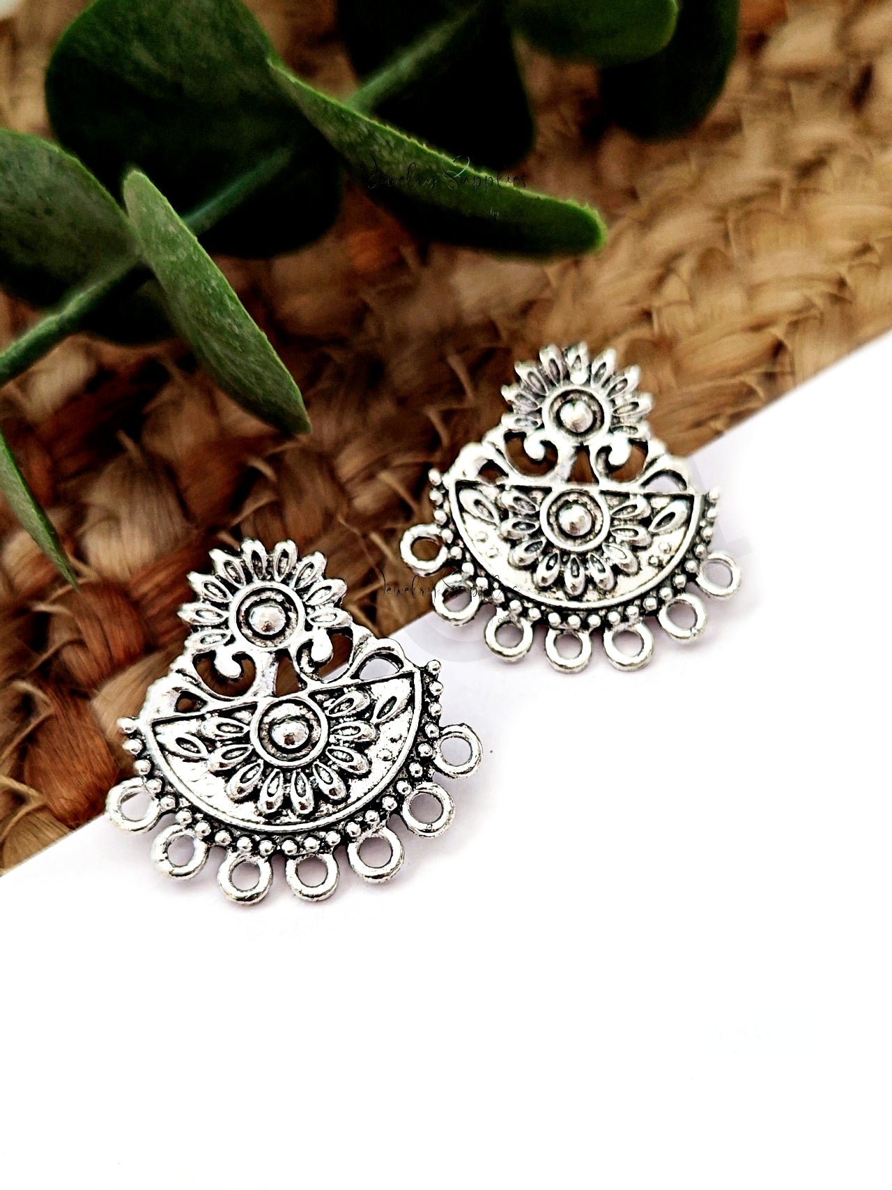 Silver half circle flowers stud earring components earrings findings ESS200