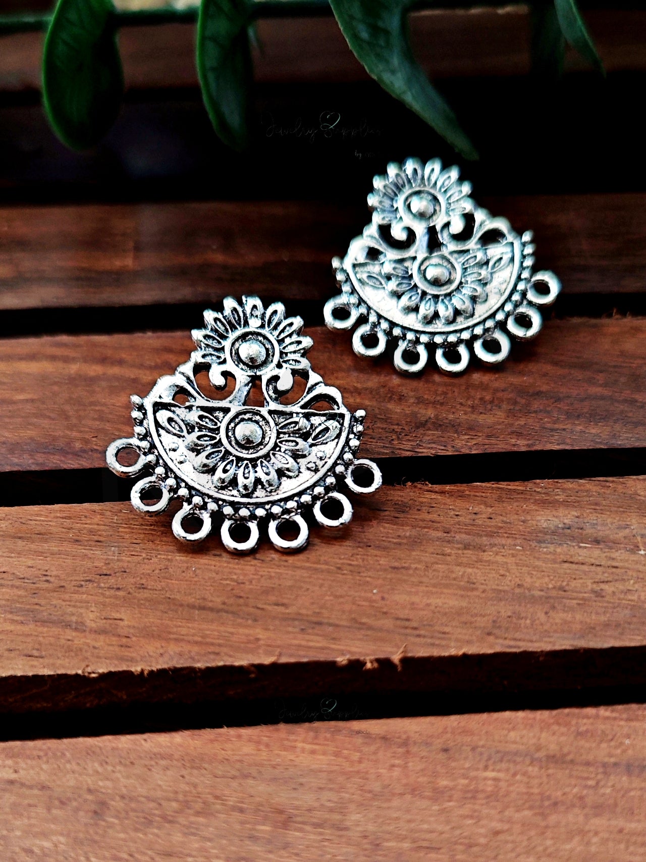 Silver half circle flowers stud earring components earrings findings ESS200