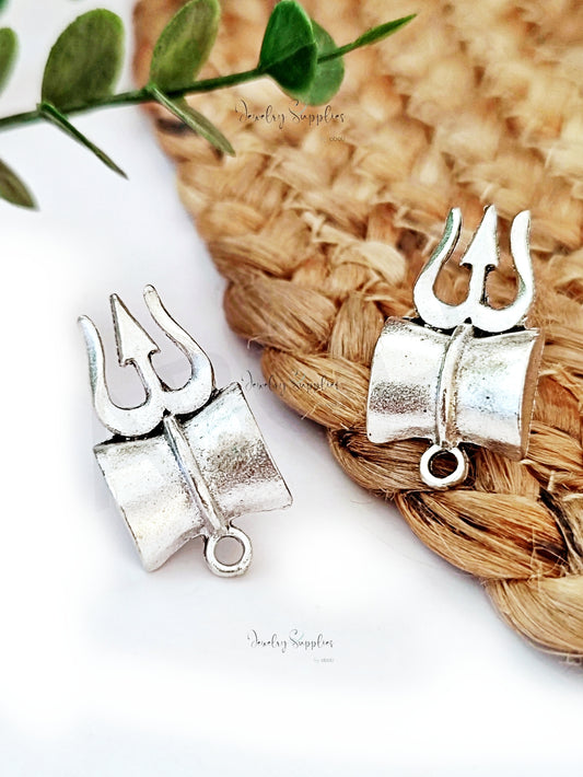 Oxidized silver Trident earrings trishul Damru stud earrings findings ESS206