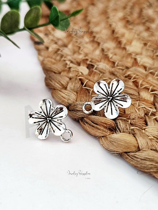 Oxidized silver flower earrings stud findings ESS207