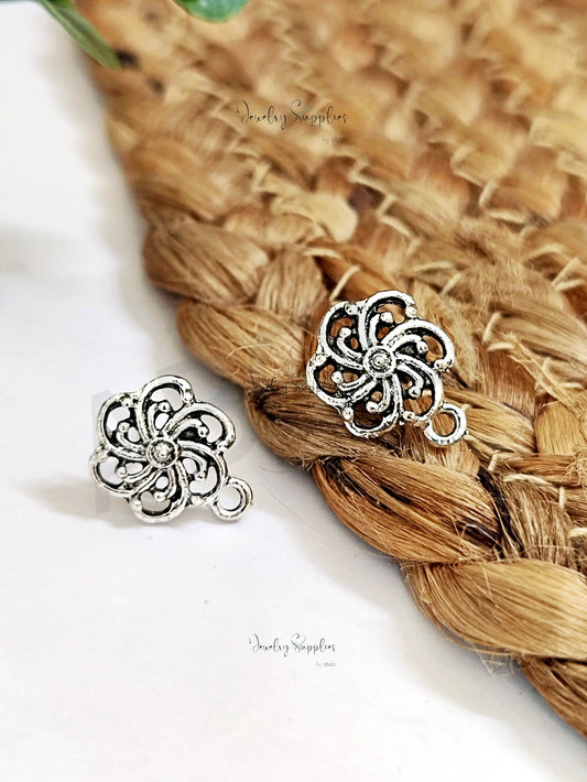 Oxidized silver filigree floral stud earring components earrings findings ESS203