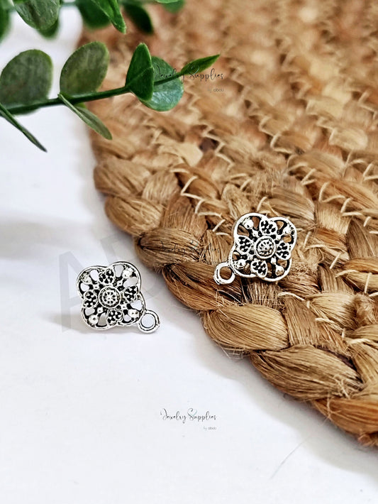 Oxidized silver filigree flower stud earring components earrings findings ESS202