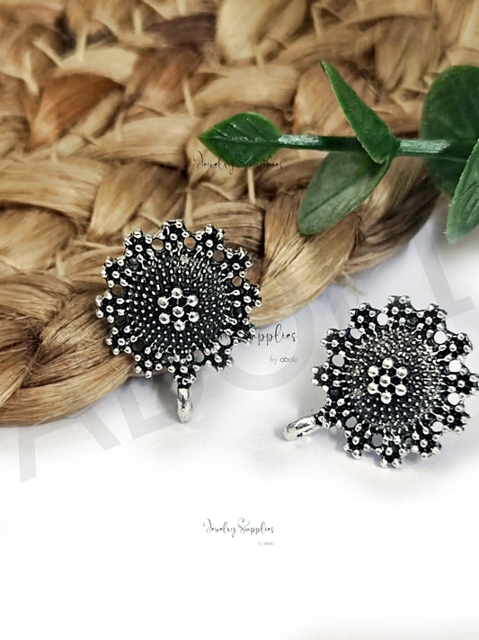 Oxidized silver flowers earrings stud findings ESS208