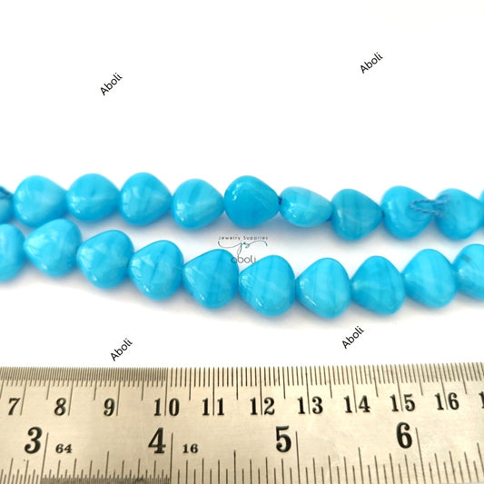Flat drop shaped blue glass beads 15 x 13 mm DSGB15