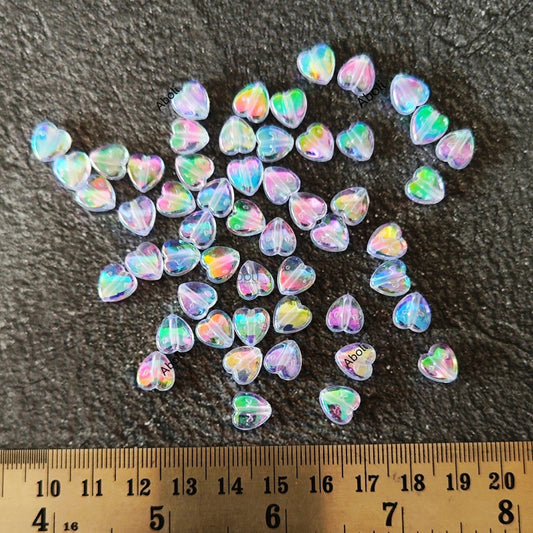 Heart beads acrylic Aurora Borealis clear heart beads 10 x 9 x 5 mm FGBCAC10
