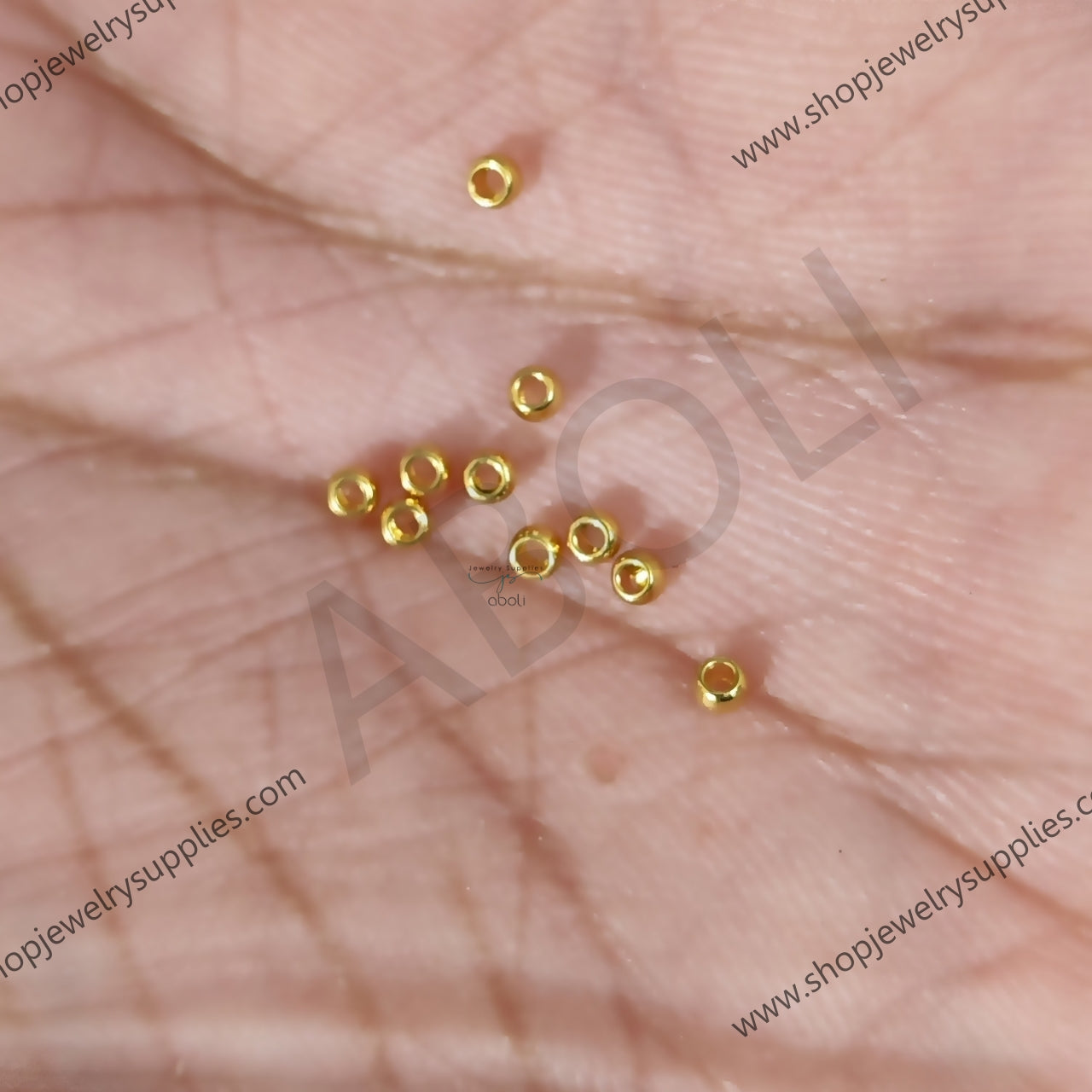 2 mm Golden crimp beads Anti Tarnish Hypoallergenic Surgical Stainless Steel 24 K real gold plated 2 x 1.5 mm 10 crimps SSSCBG2