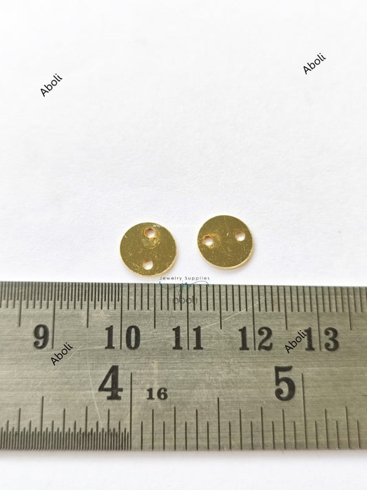 9 mm Golden disc connector with 2 holes Flat Metal connector Jewellery Component Glossy finish MACU22