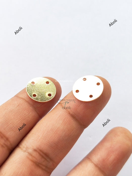 13 mm Golden disc connector with 4 holes Flat Metal connector Jewellery Component Glossy finish MACU21