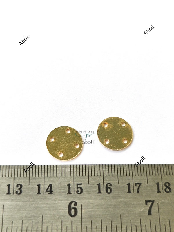 13 mm Golden disc connector with 4 holes Flat Metal connector Jewellery Component Glossy finish MACU21