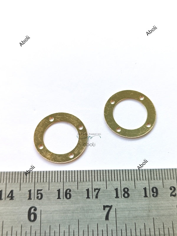 Golden disc connector with 4 holes Flat Metal donut connector Jewellery Component Glossy finish MACU15