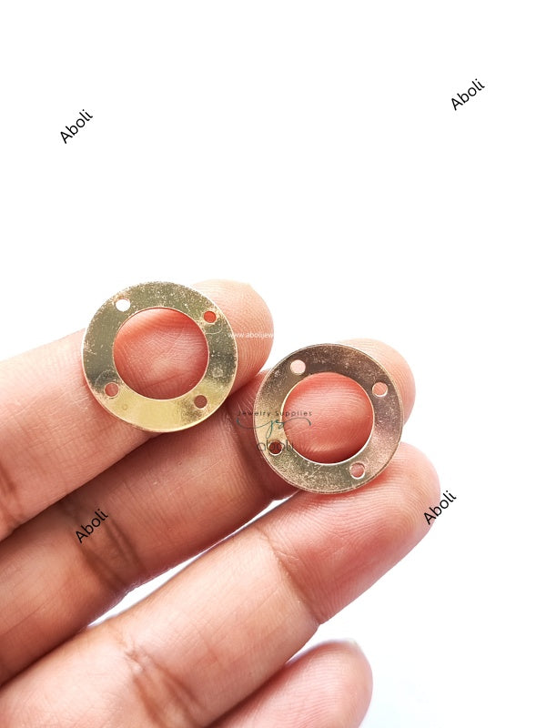 Rose gold disc connector with 4 holes Flat Metal donut connector Jewellery Component Glossy finish MACU16