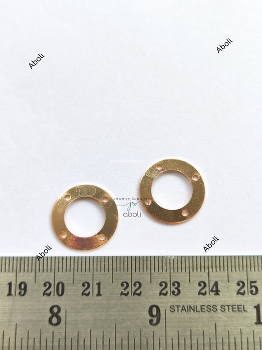Rose gold disc connector with 4 holes Flat Metal donut connector Jewellery Component Glossy finish MACU16