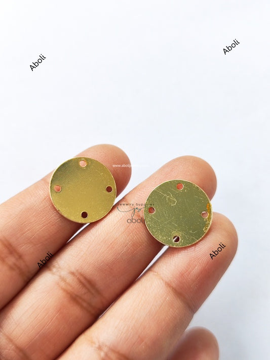 16 mm Golden disc connector with 4 holes Flat Metal connector Jewellery Component Glossy finish MACU20