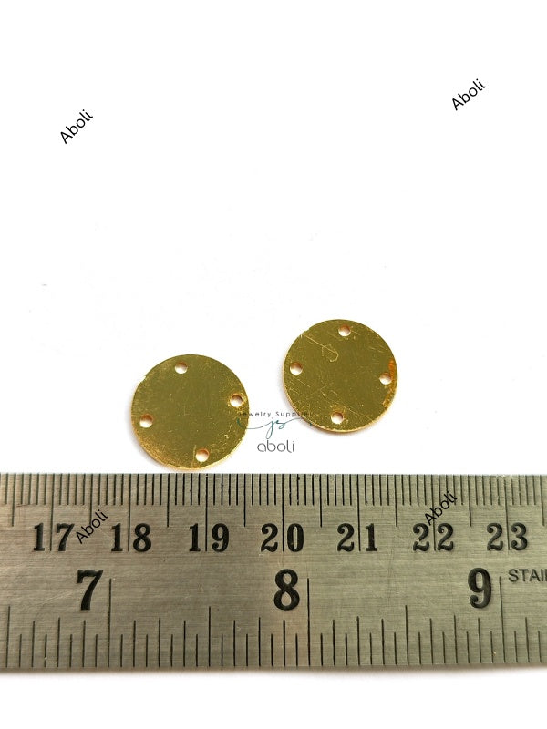 16 mm Golden disc connector with 4 holes Flat Metal connector Jewellery Component Glossy finish MACU20