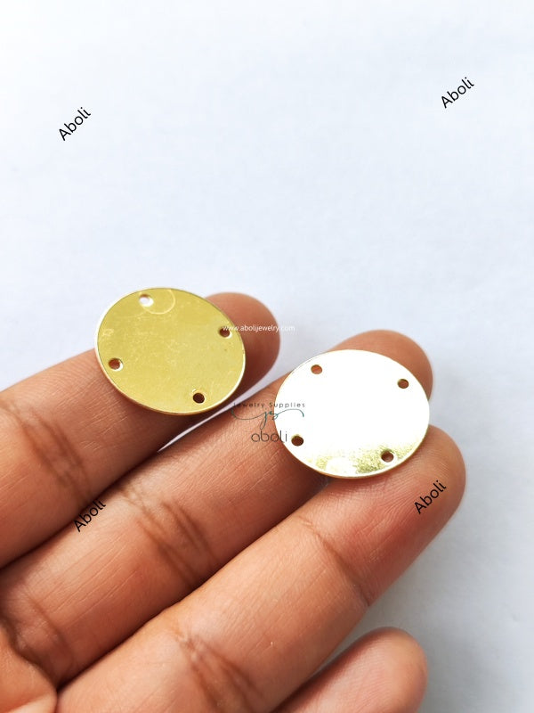 Golden disc connector with 4 holes Flat Metal connector Jewellery Component Glossy finish MACU19 Set of 5