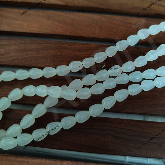 10x8 mm opal white glass bead drop shaped glass beads beaded jewellery making GBD107 full strand