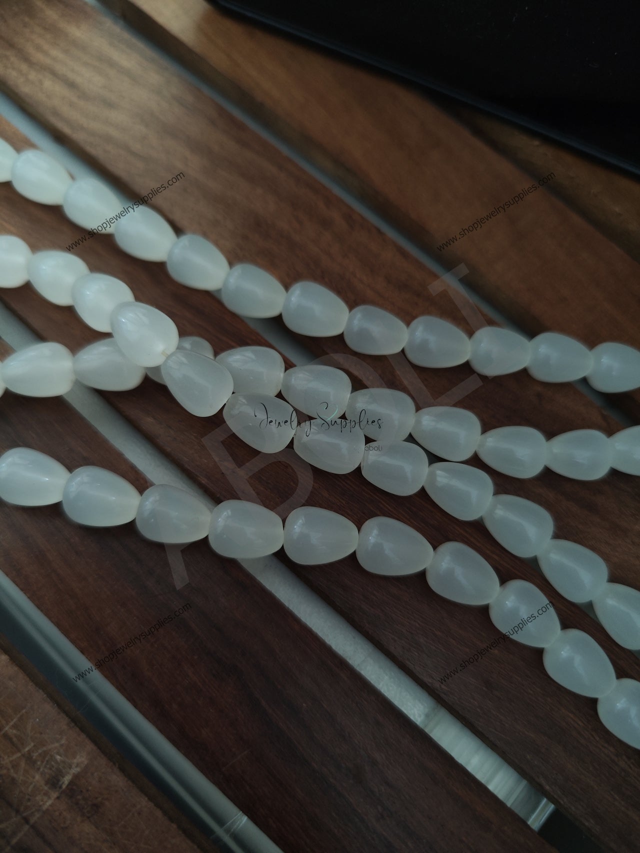 10x8 mm opal white glass bead drop shaped glass beads beaded jewellery making GBD107 full strand