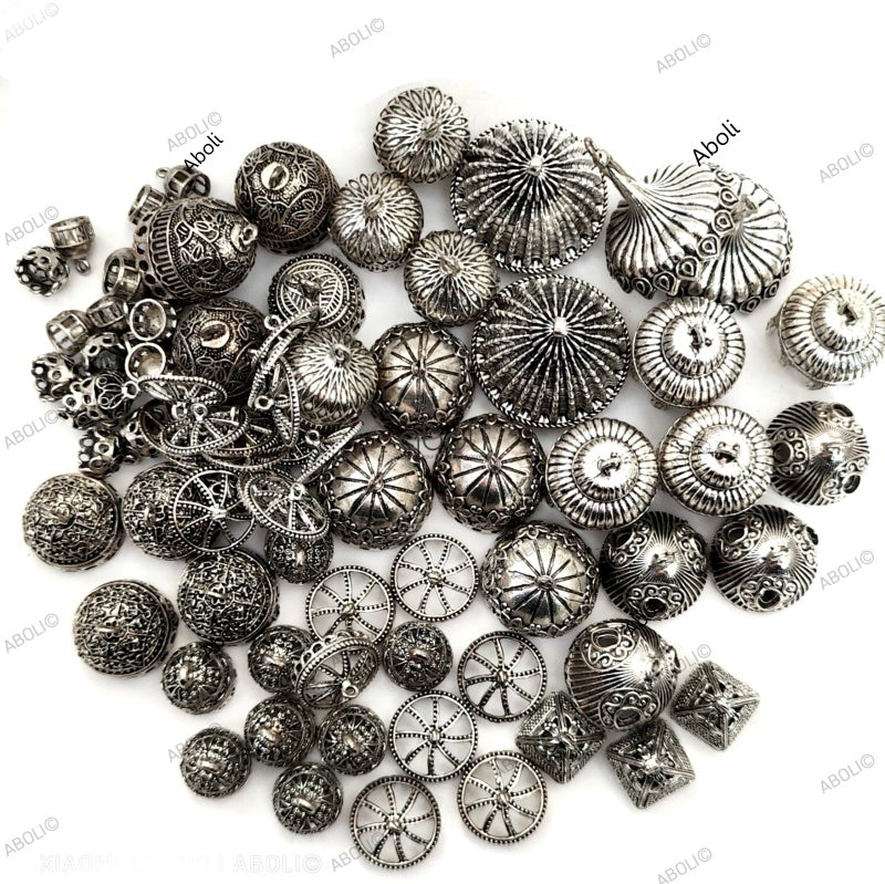 Silver Jhumka Bases assorted mix 1 kg + silver fish hooks MJBSAMX