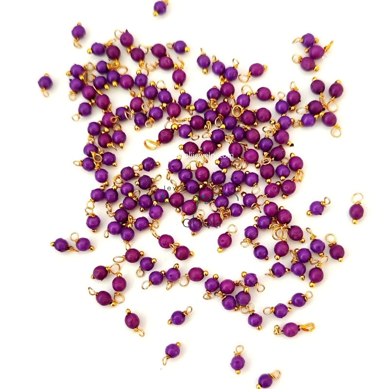 Violet loreal beads, Coloured loreals 4 mm beaded loreal Brass wire Latkan, jhumki LB4C14 10 gm