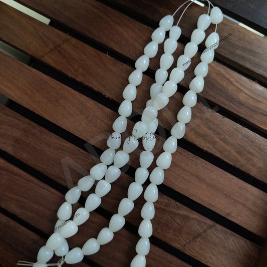 10x8 mm white glass bead drop shaped glass beads beaded jewellery making GBD104 full strand