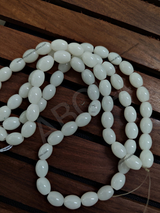 12x9 mm opaque white glass bead oval shaped glass beads beaded jewellery making GBD108 full strand