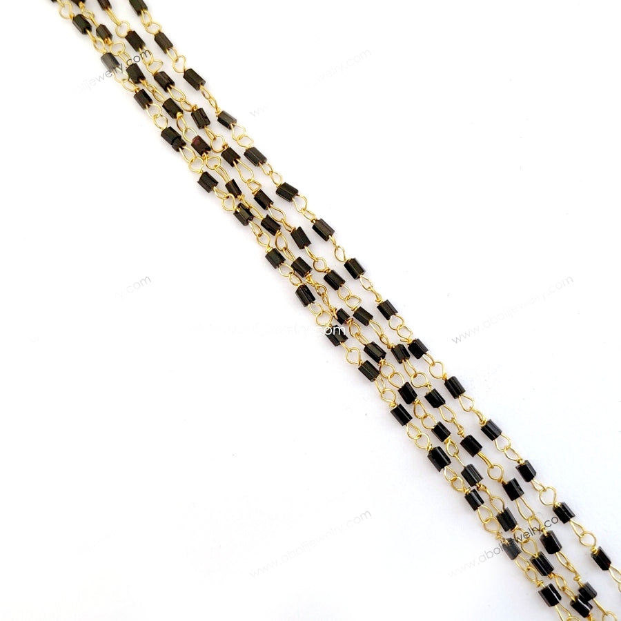 Tarnish resistant Black bugle beaded chain golden brass wire Modern mangalsutra chain BBBC22 1 meter