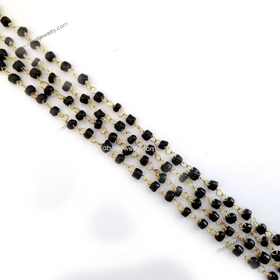 Tarnish resistant Black beaded chain golden brass wire Modern mangalsutra chain BBC20 1 meter