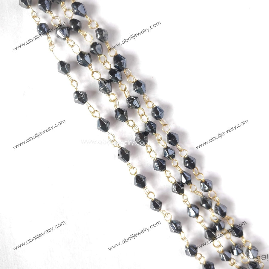 Tarnish resistant Metallic black bicone beaded chain glass beads brass wire MBBC31 1 meter