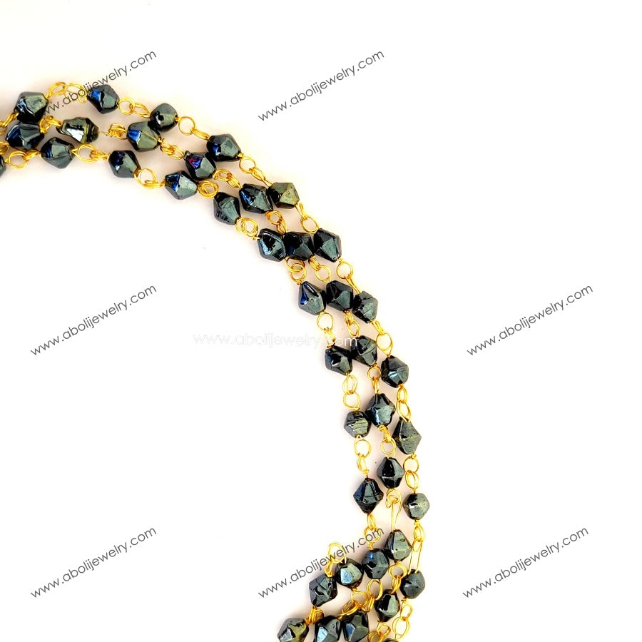 Tarnish resistant Metallic black bicone beaded chain glass beads brass wire MBBC31 1 meter