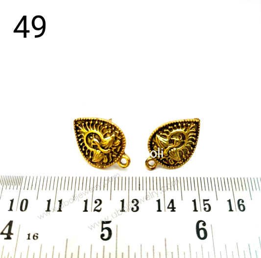 Golden peacock earrings stud components Thilak shaped stud metal earrings findings ESG49