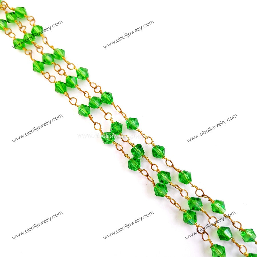 Tarnish resistant Bicone Crystal green Beaded Chains Brass Wire CBBCHG65 1 meter