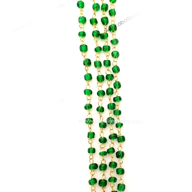 Tarnish resistant green beaded chain glass beads brass wire GBC11 1 meter